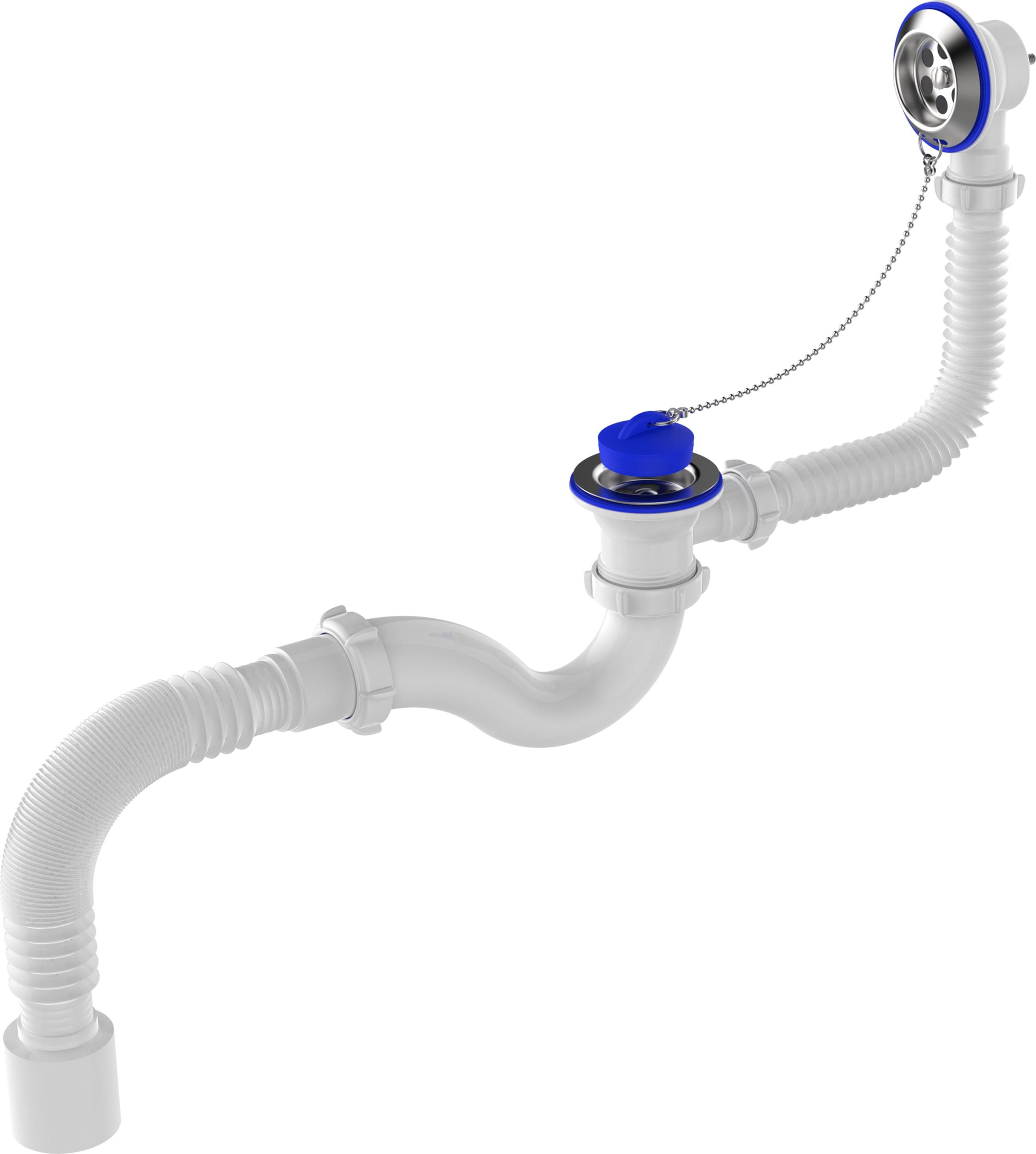 картинка Aquant Сифон для ванны 1 1/2"х40 с выпуском и переливом с мет.реш. с г.т. 40х40/50  V155-30MR от магазина ТНП